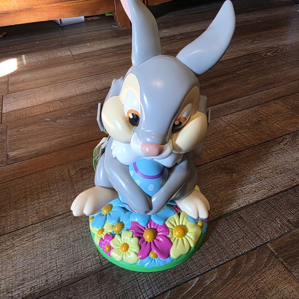 Gray Bunny Kids Toy with Colorful Base
